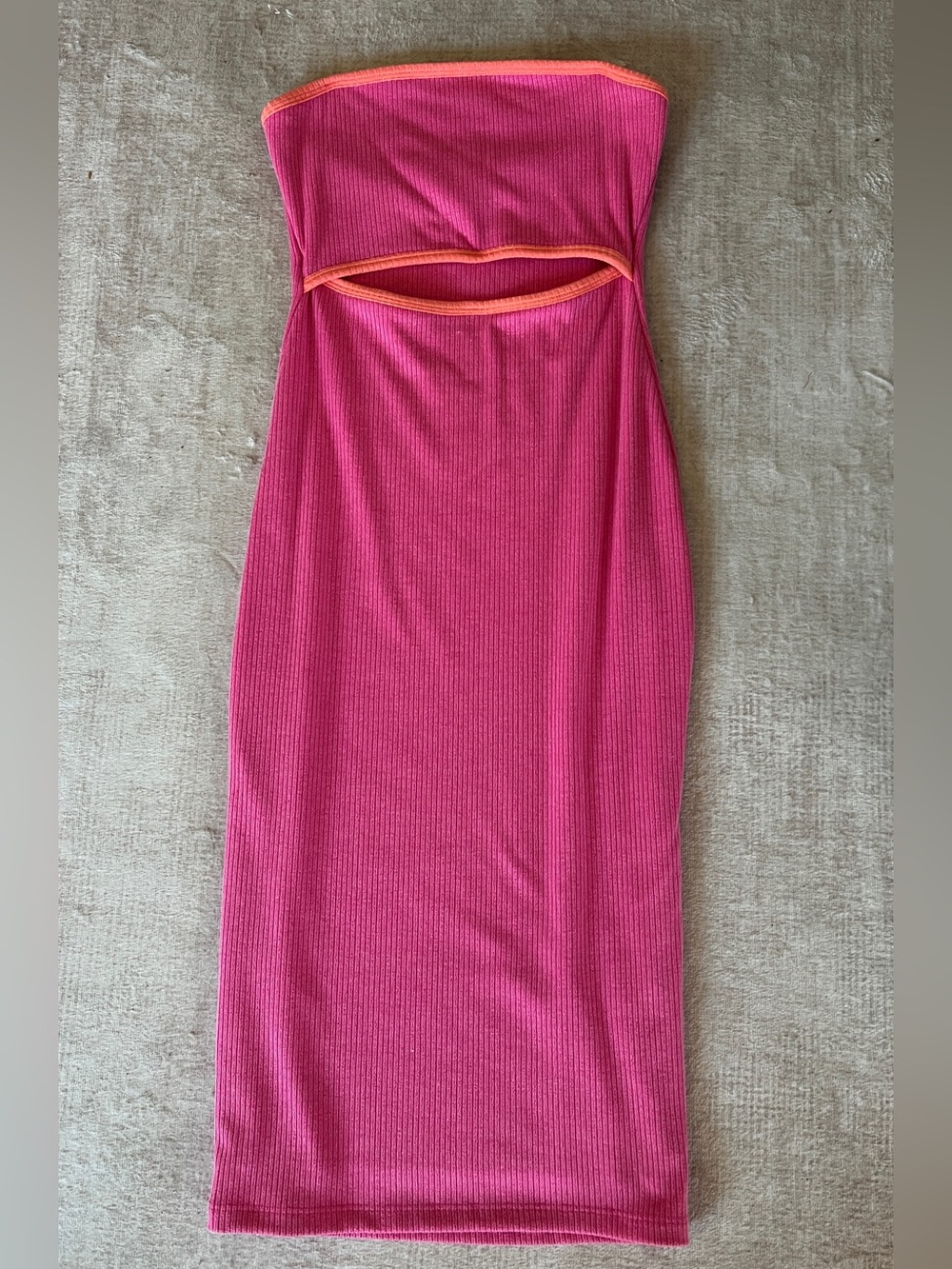 Tyche Strapless Pink Bodycon Dress with Orange Trim